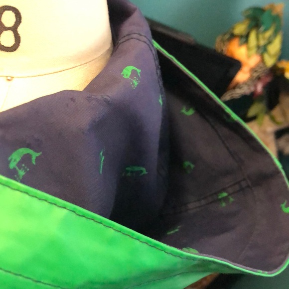 Green Hooded womens Rain Jacket. Whale print lining. Fisherman’s core. Rainy day - Picture 5 of 13